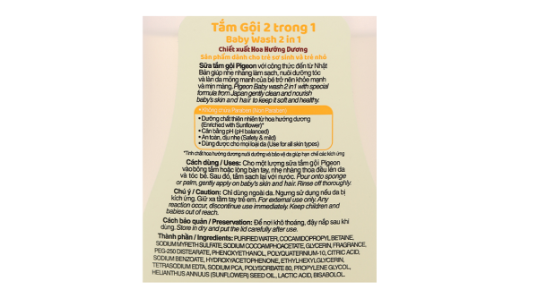 Tắm gội toàn thân Pigeon Hoa Hướng Dương cấp ẩm cho da bé chai 200ml