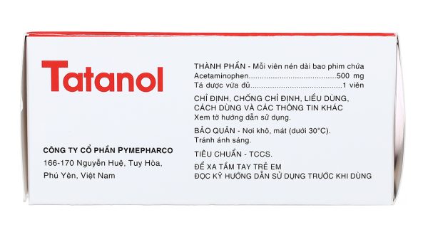Tatanol 500mg giảm đau, hạ sốt (10 vỉ x 10 viên)