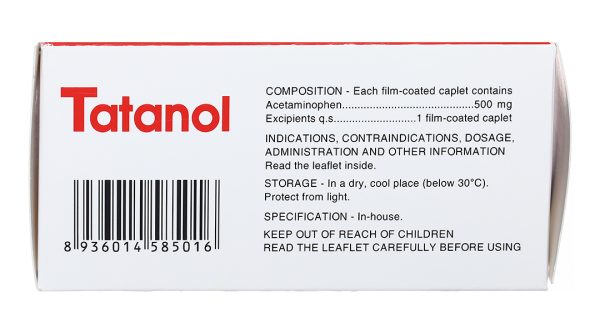 Tatanol 500mg giảm đau, hạ sốt (10 vỉ x 10 viên)
