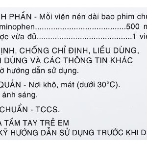 Tatanol 500mg giảm đau, hạ sốt (10 vỉ x 10 viên)
