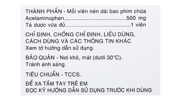 Tatanol 500mg giảm đau, hạ sốt (10 vỉ x 10 viên)