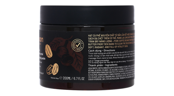 Tẩy tế bào chết Cocoon hạt cà phê làm sạch da chết cơ thể hũ 200ml