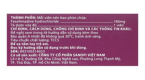 Telfast HD 180mg trị viêm mũi dị ứng, mề đay vô căn mạn tính (3 vỉ x 10 viên)