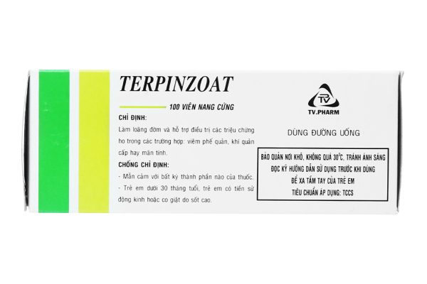 Terpinzoat trị ho, loãng đàm trong bệnh lý hô hấp (10 vỉ x 10 viên)