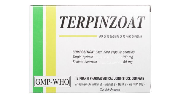 Terpinzoat trị ho, loãng đàm trong bệnh lý hô hấp (10 vỉ x 10 viên)