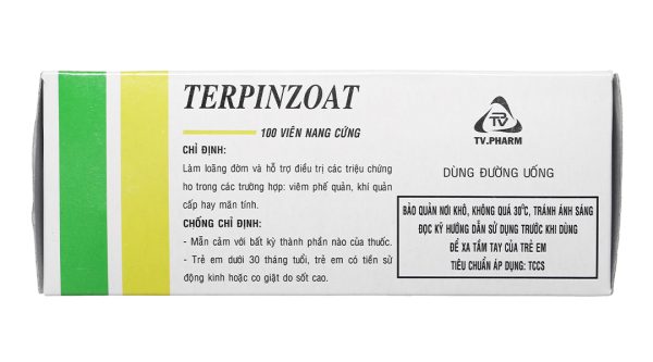 Terpinzoat trị ho, loãng đàm trong bệnh lý hô hấp (10 vỉ x 10 viên)