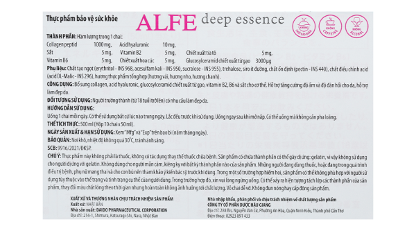 Nước uống Alfe Deep Essence bổ sung collagen, tăng độ ẩm, độ đàn hồi da hộp 10 chai x 50ml