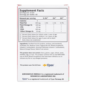 Dung dịch dầu cá BioAmicus Omega-3 hỗ trợ phát triển não bộ và thị giác lọ 30ml