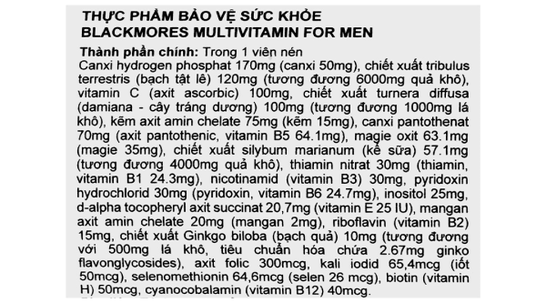 Blackmores Multivitamin For Men bổ sung vitamin cho nam lọ 50 viên