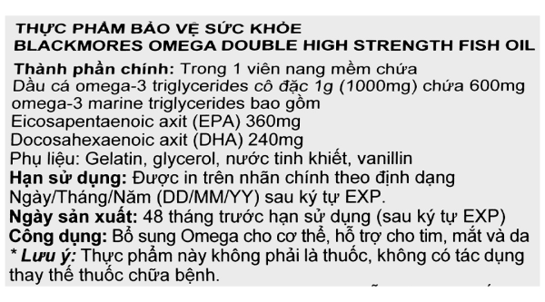 Dầu cá Blackmores Omega Double High Strength Fish Oil bổ sung omega 3 chai 90 viên