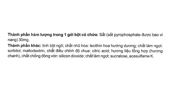 Bột Ferrolip bổ sung sắt cho cơ thể, giảm nguy cơ thiếu máu do thiếu sắt hộp 20 gói x 1.8g