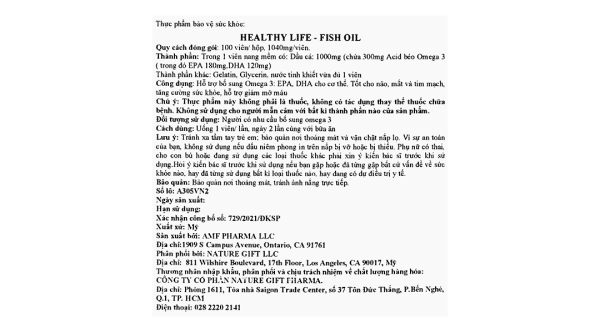 Dầu cá Healthy Life hỗ trợ bổ sung Omega 3, tốt cho não, mắt và tim mạch hộp 100 viên