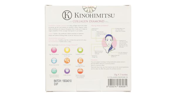 Nước uống Kinohimitsu Collagen Diamond hỗ trợ làm đẹp da hộp 3 chai x 50g