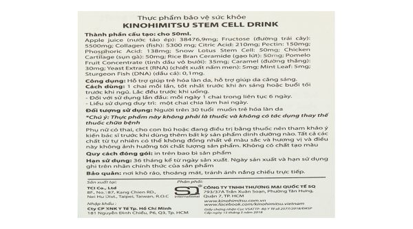 Nước uống Kinohimitsu StemCell hạn chế lão hóa da hộp 2 chai x 50g