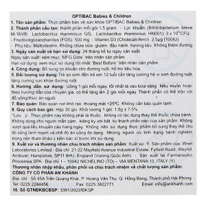 Men vi sinh Optibac Babies & Children bổ sung lợi khuẩn cho đường ruột hộp 30 gói