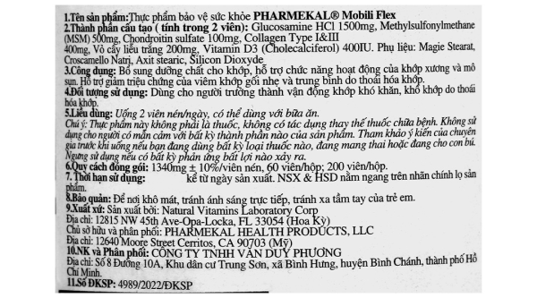 Pharmekal Mobili Flex bổ sung dưỡng chất cho khớp chai 200 viên