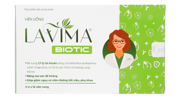Lavima Biotic bổ sung lợi khuẩn, giảm nguy cơ viêm phụ khoa hộp 20 viên