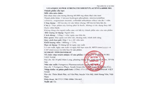 Vitatree Sheep Placenta 60000mg giúp hạn chế lão hóa da lọ 60 viên