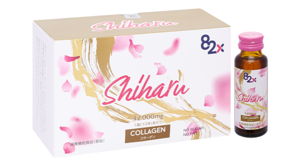 Nước uống 82X Shiharu Collagen giúp trẻ hóa da, duy trì độ ẩm mịn hộp 10 chai x 50ml