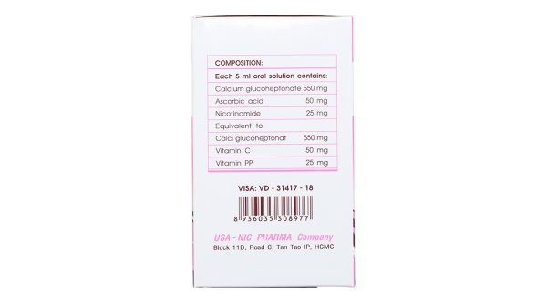 Dung dịch uống Calcium-Nic Extra bổ sung calci và vitamin (20 ống x 5ml)