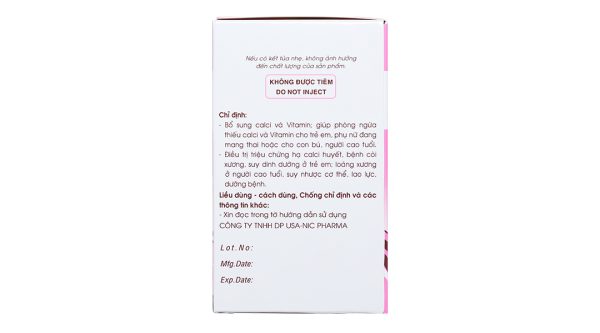 Dung dịch uống Calcium-Nic Extra bổ sung calci và vitamin (20 ống x 5ml)