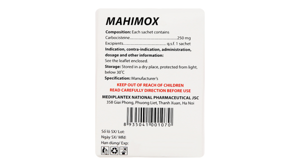 Thuốc bột Mahimox 250mg hỗ trợ trị rối loạn đường hô hấp (30 gói x 2g)
