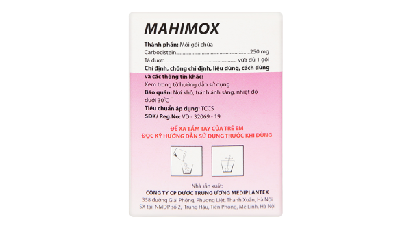 Thuốc bột Mahimox 250mg hỗ trợ trị rối loạn đường hô hấp (30 gói x 2g)