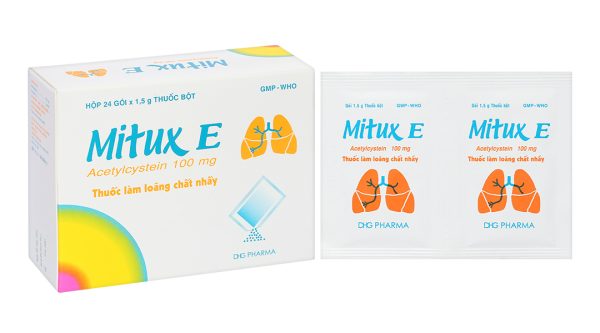 Thuốc bột Mitux E 100mg làm tiêu nhầy, loãng đờm (24 gói x 1.5g)