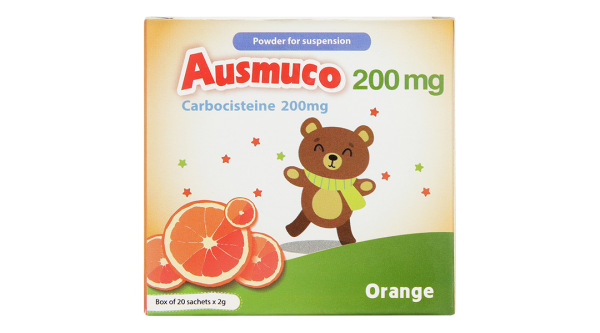 Bột pha hỗn dịch uống Ausmuco 200mg loãng đờm, tiêu chất nhày (20 gói x 2g)