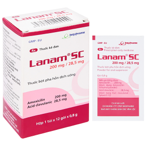Bột pha hỗn dịch uống Lanam SC 200mg/28,5mg trị nhiễm khuẩn (12 gói x 0,8g)