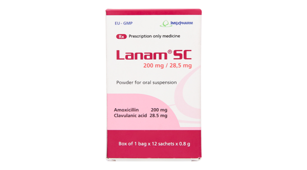 Bột pha hỗn dịch uống Lanam SC 200mg/28,5mg trị nhiễm khuẩn (12 gói x 0,8g)