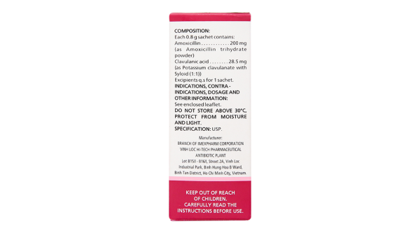 Bột pha hỗn dịch uống Lanam SC 200mg/28,5mg trị nhiễm khuẩn (12 gói x 0,8g)