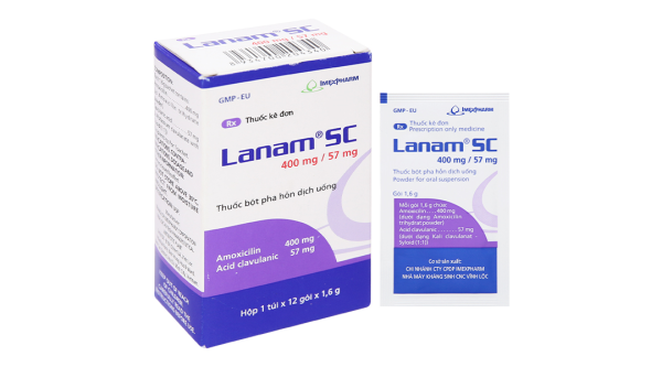 Bột pha hỗn dịch uống Lanam SC 400mg/57mg trị nhiễm khuẩn (12 gói x 1,6g)