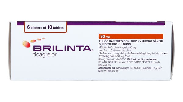 Brilinta 90mg phòng ngừa biến cố huyết khối (6 vỉ x 10 viên)