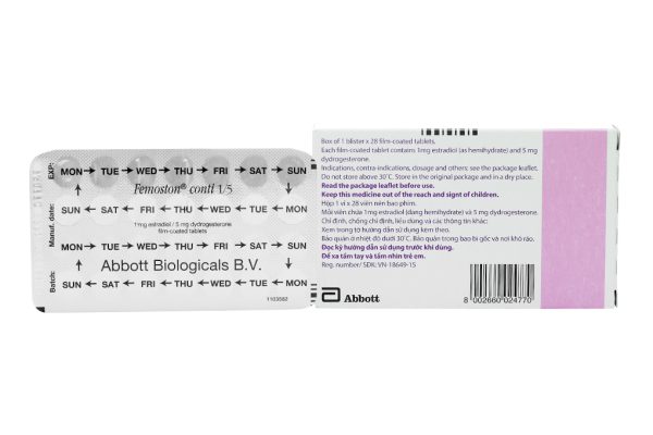 Femoston Conti 1mg/5mg trị thiếu estrogen do mãn kinh (1 vỉ x 28 viên)