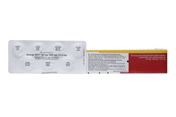 Exforge HCT 10mg/160mg/12.5mg trị tăng huyết áp (4 vỉ x 7 viên)