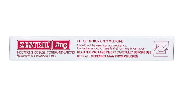 Zestril 5mg trị tăng huyết áp, suy tim (2 vỉ x 14 viên)