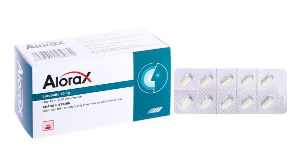 Alorax 10mg giảm các triệu chứng dị ứng theo mùa và viêm mũi dị ứng (10 vỉ x 10 viên)