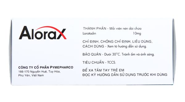Alorax 10mg giảm các triệu chứng dị ứng theo mùa và viêm mũi dị ứng (10 vỉ x 10 viên)