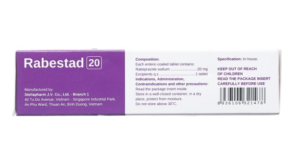 Rabestad 20 trị trào ngược dạ dày, thực quản (3 vỉ x 10 viên)