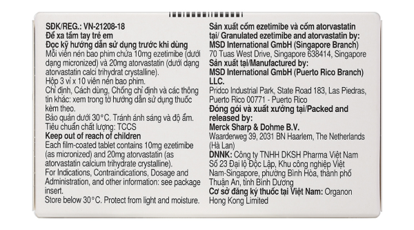 Atozet 10mg/20mg phòng ngừa các bệnh tim mạch (3 vỉ x 10 viên)