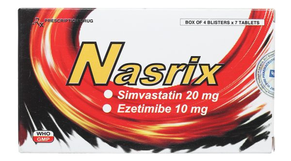 Nasrix 20/10mg trị rối loạn mỡ máu (4 vỉ x 7 viên)