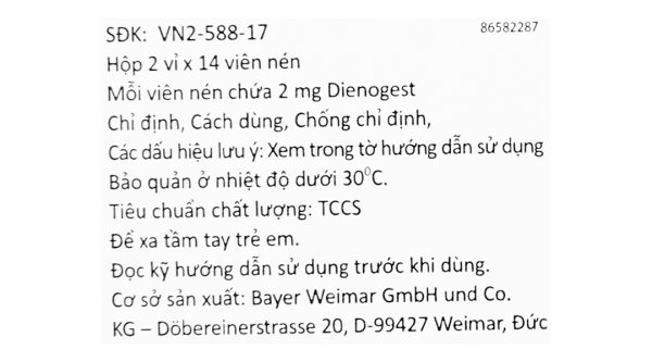 Visanne 2mg tablets trị lạc nội mạc tử cung (2 vỉ x 14 viên)