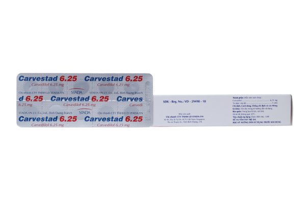 Carvestad 6.25 trị tăng huyết áp, đau thắt ngực (3 vỉ x 10 viên)