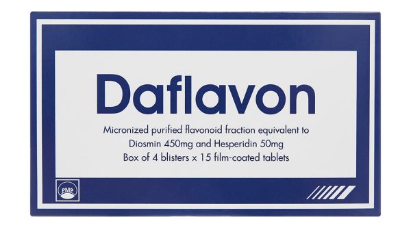 Daflavon 450mg/50mg trị trĩ, suy giãn tĩnh mạch (4 vỉ x 15 viên)