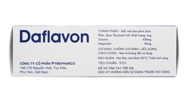 Daflavon 450mg/50mg trị trĩ, suy giãn tĩnh mạch (4 vỉ x 15 viên)