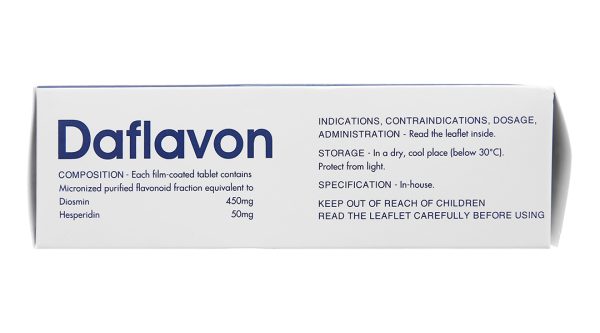 Daflavon 450mg/50mg trị trĩ, suy giãn tĩnh mạch (4 vỉ x 15 viên)