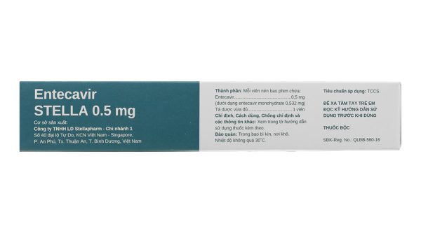 Entecavir Stella 0.5mg kháng virus, trị viêm gan B (3 vỉ x 10 viên)