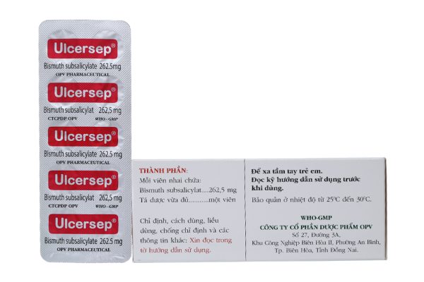 Viên nhai Ulcersep 262.5mg giảm khó chịu dạ dày, buồn nôn (10 vỉ x 10 viên)