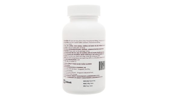 Glotadol 650 hạ sốt, giảm đau từ nhẹ đến vừa chai 200 viên